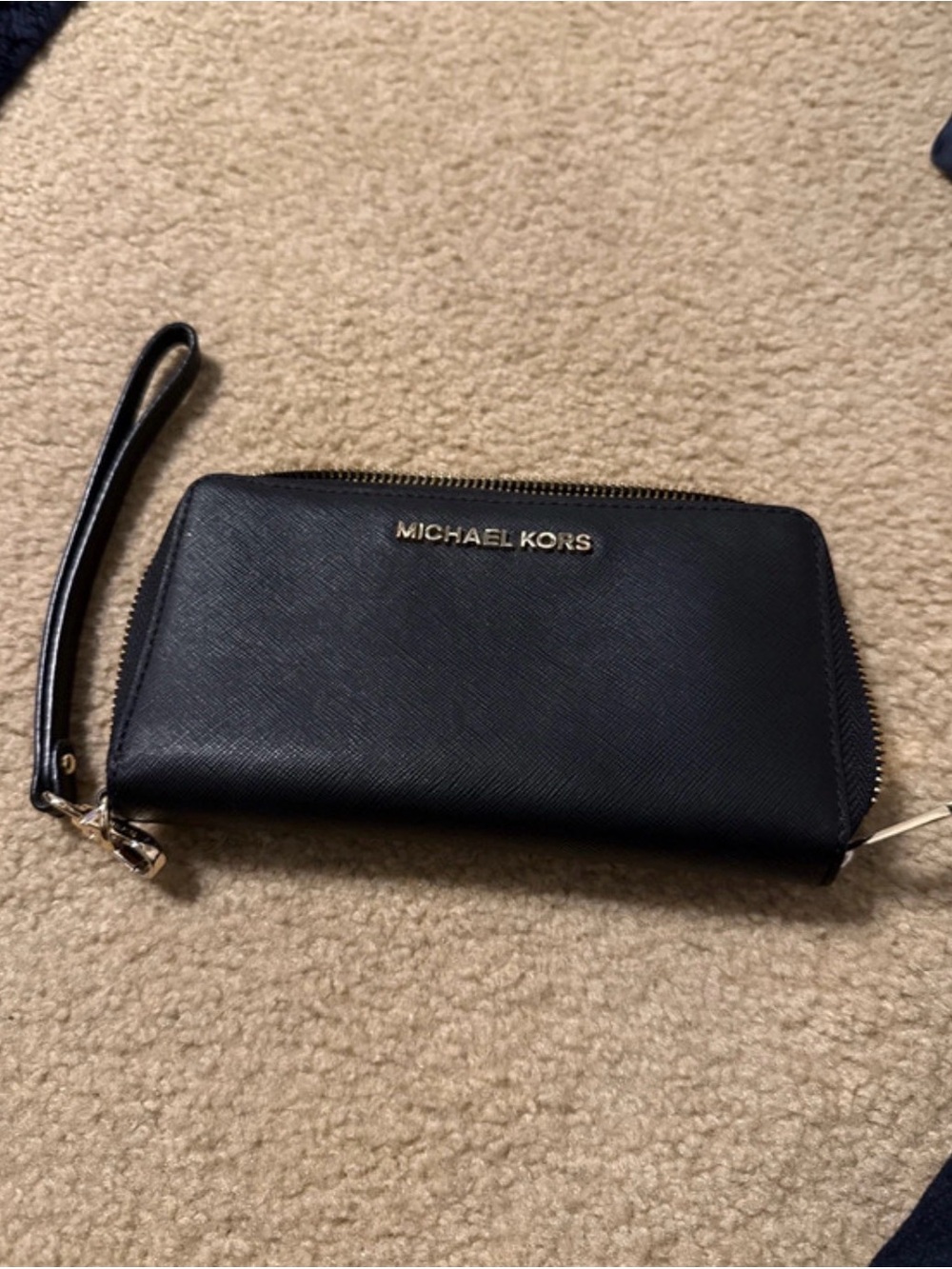 Michael Kors Black Zip-Around Wristlet Clutch with Gold Logo